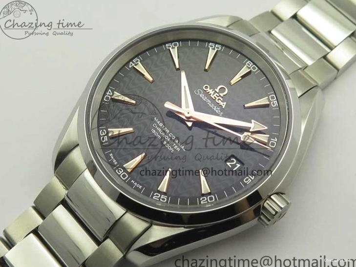 0228 FlexibleFit Aqua Terra 150M SS VSF 1:1 Best Edition Black Wave Textured Dial RG Hand on SS Bracelet A8500 Super Clone 8032